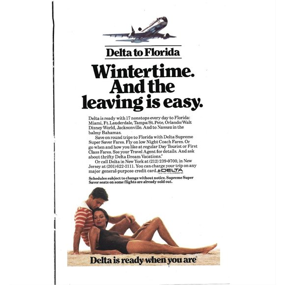 Other - Delta Fly to Florida 1960s Vintage Print Ad 9 inch Tall